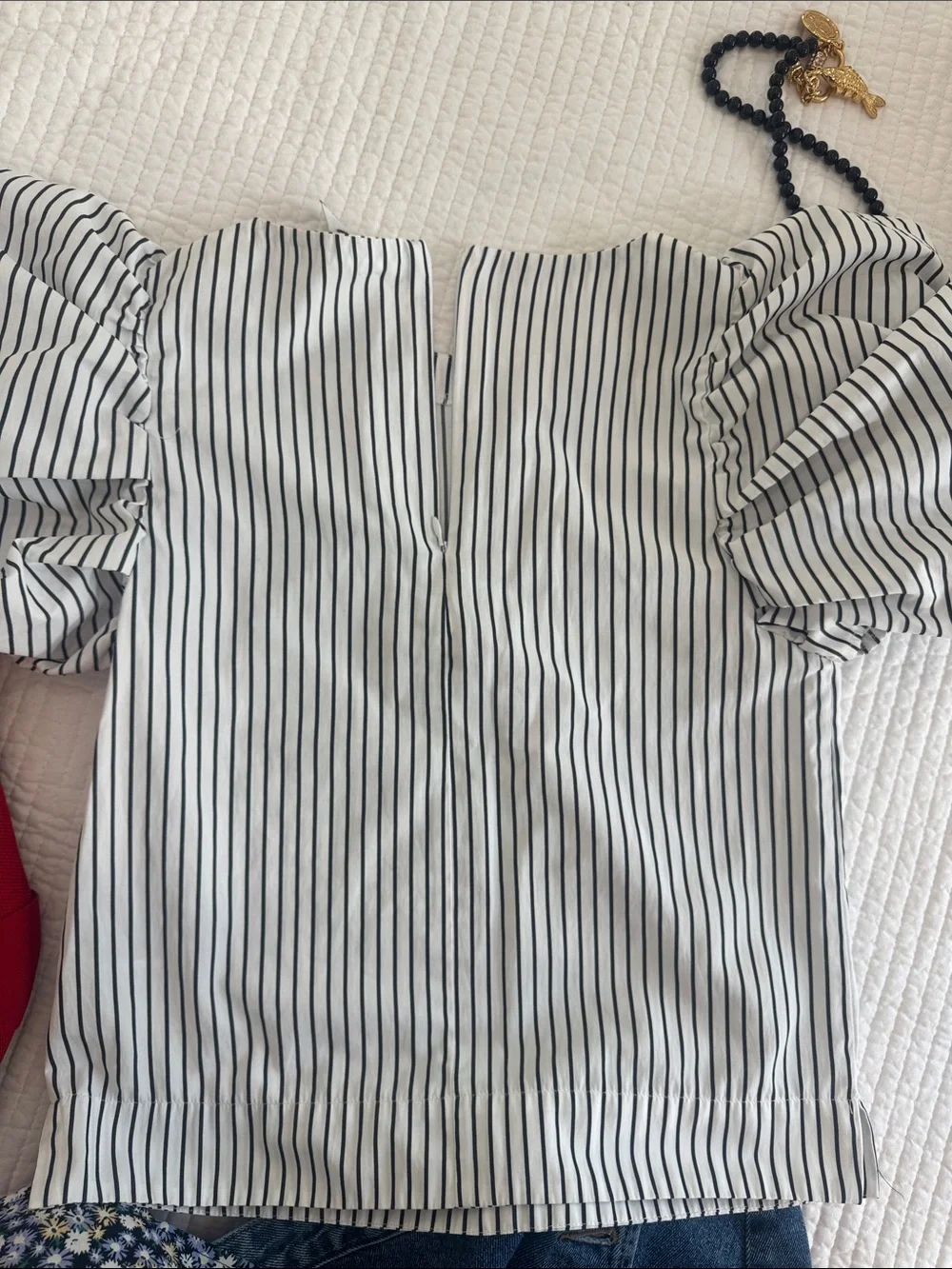 Anthropologie Maeve Black and White Striped Puff-Sleeve Blouse Boho Size XXS